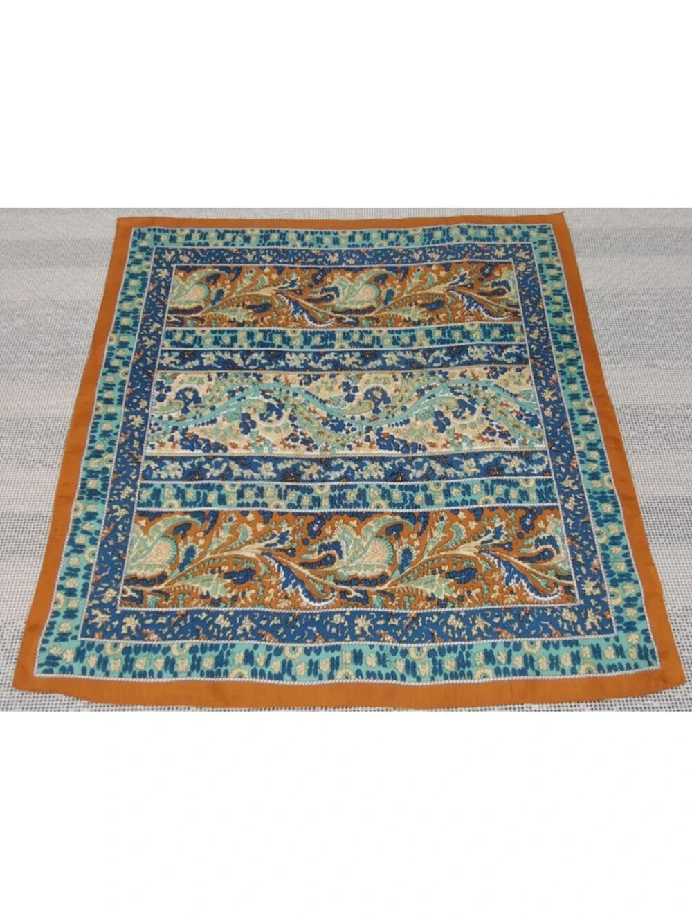 Vintage 60s 1970s Boho Scarf Wild Paisley Brown Blue Silk Blend 21 x 21 about